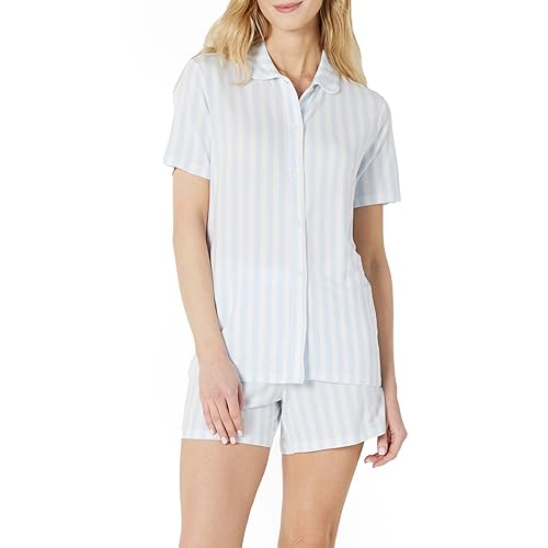 Amazon Essentials x Sofia Grainge Women's Mommy and Me Short Sleeve Pajama Set, Pale Blue Bold Stripe, X-Large