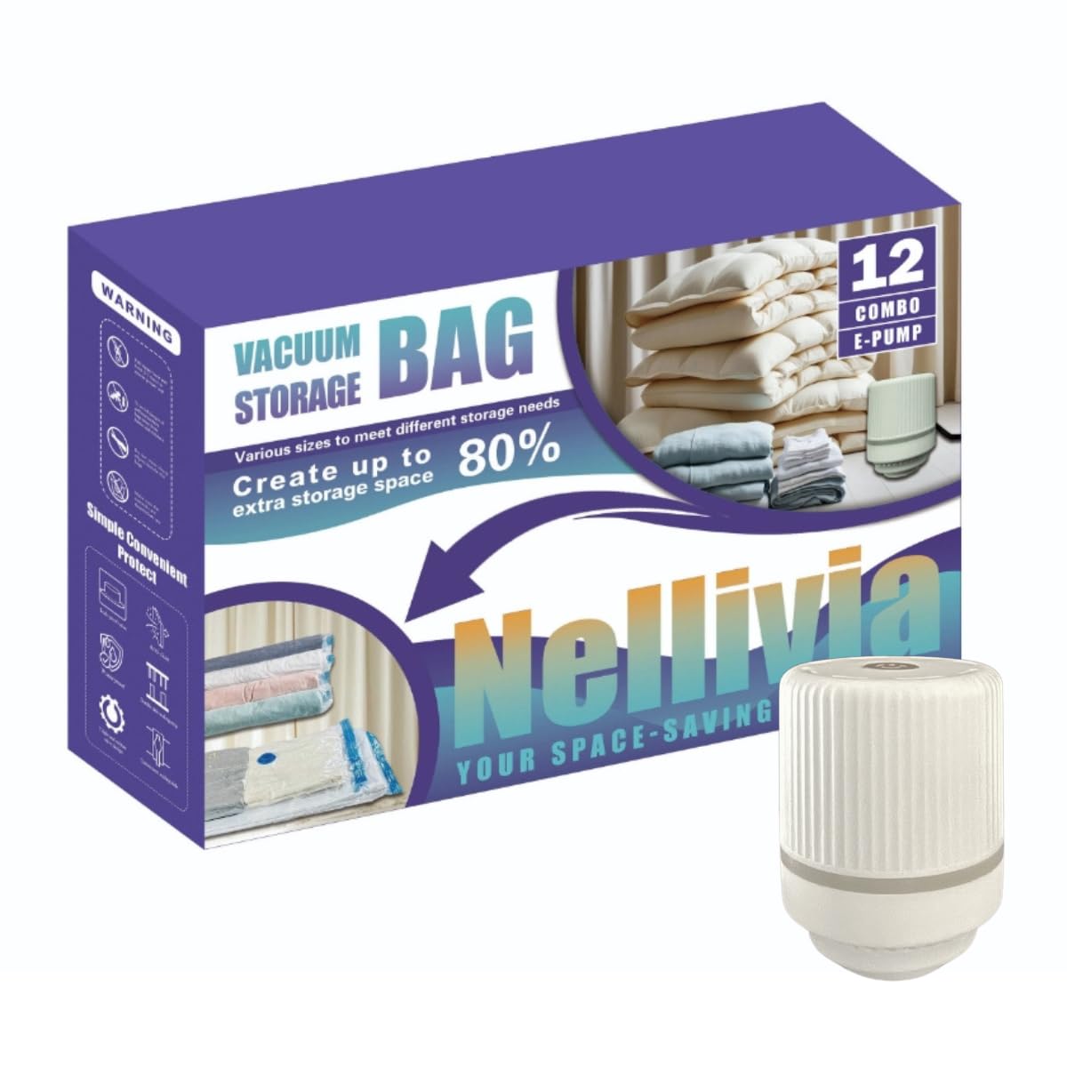 Photo 1 of 12 Pack Vacuum Storage Bags with Electric Pump, Compression Space Saver for Comforters, Bedding, Blanket Storage, Vacuum Seal Bags for Clothing, Luggage and Closet Organizer,