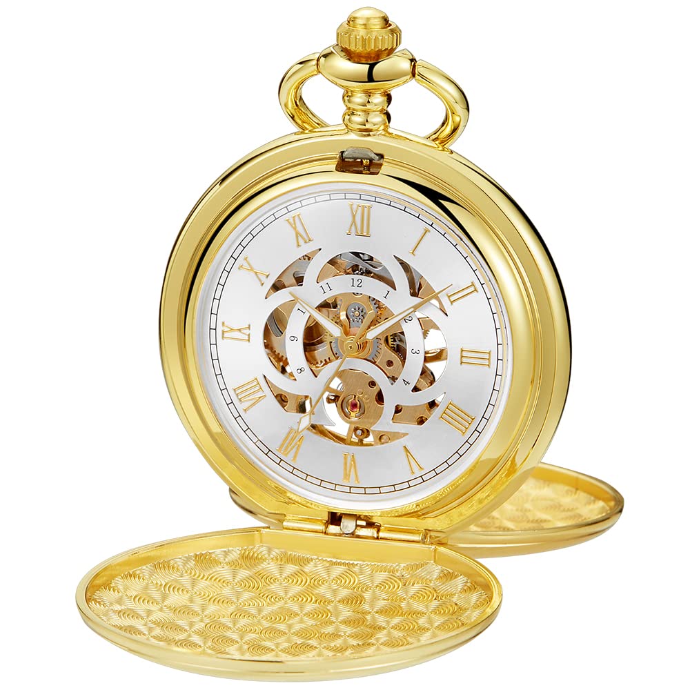 Alwesam Copper Pocket Watch Steampunk Mechanical London Hand Wind Mens Watches with Chains & Boxs