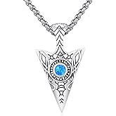 Adnix Arrowhead Necklace Men 925 Sterling Silver Arrow Celtic Moonstone/Turquoise/Opal Viking Necklace Men's Pendant Runes Viking Necklace Celtic Jewelry for Men Son Teens Women