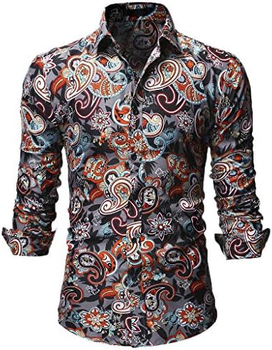 XQXCL Men's Casual Fashion Tropical Style Printed Long Sleeve Standing Collar Button T-Shirt Top Blouse