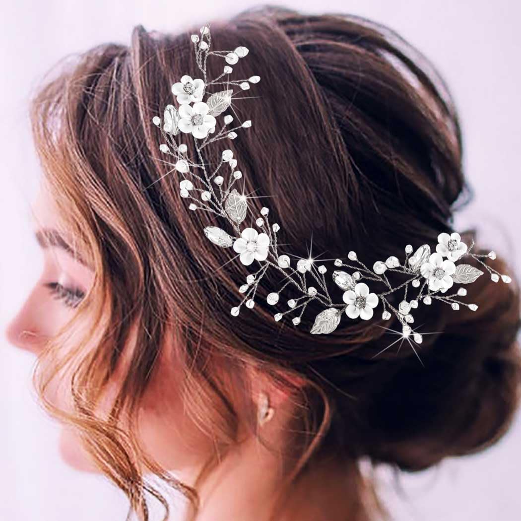 Unicra Bride Wedding Hair Vine Leaf Headband Simple Headpiece Bridal Hair Accessories for Women (Silver)