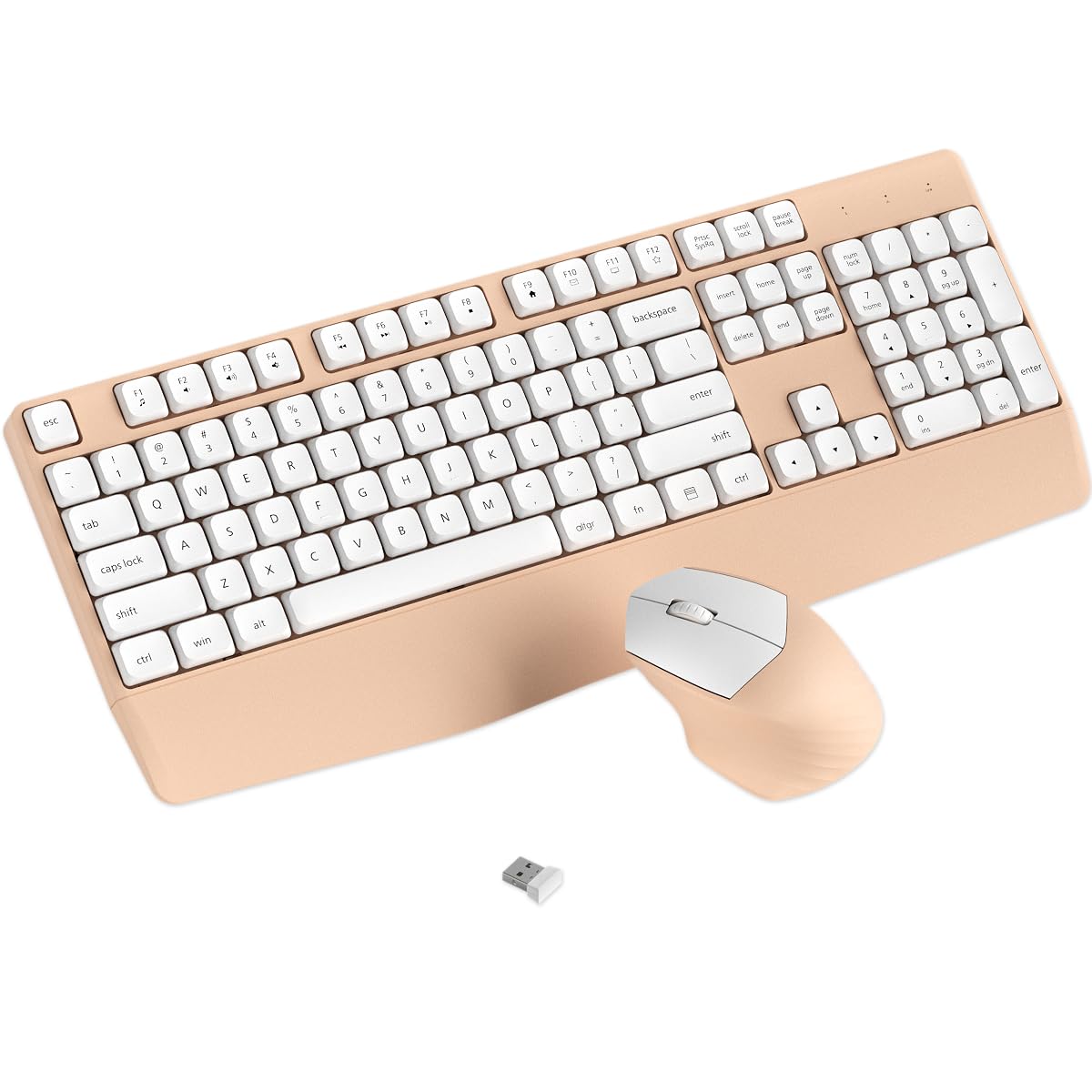 Photo 1 of COVEVA Wireless Keyboard and Mouse Combo, Ergonomic Keyboard with Wrist Rest, 2.4Ghz Wireless Connection, Compatible with PC/Laptop/Windows/Mac for Home and Office Use (White Milk Tea)