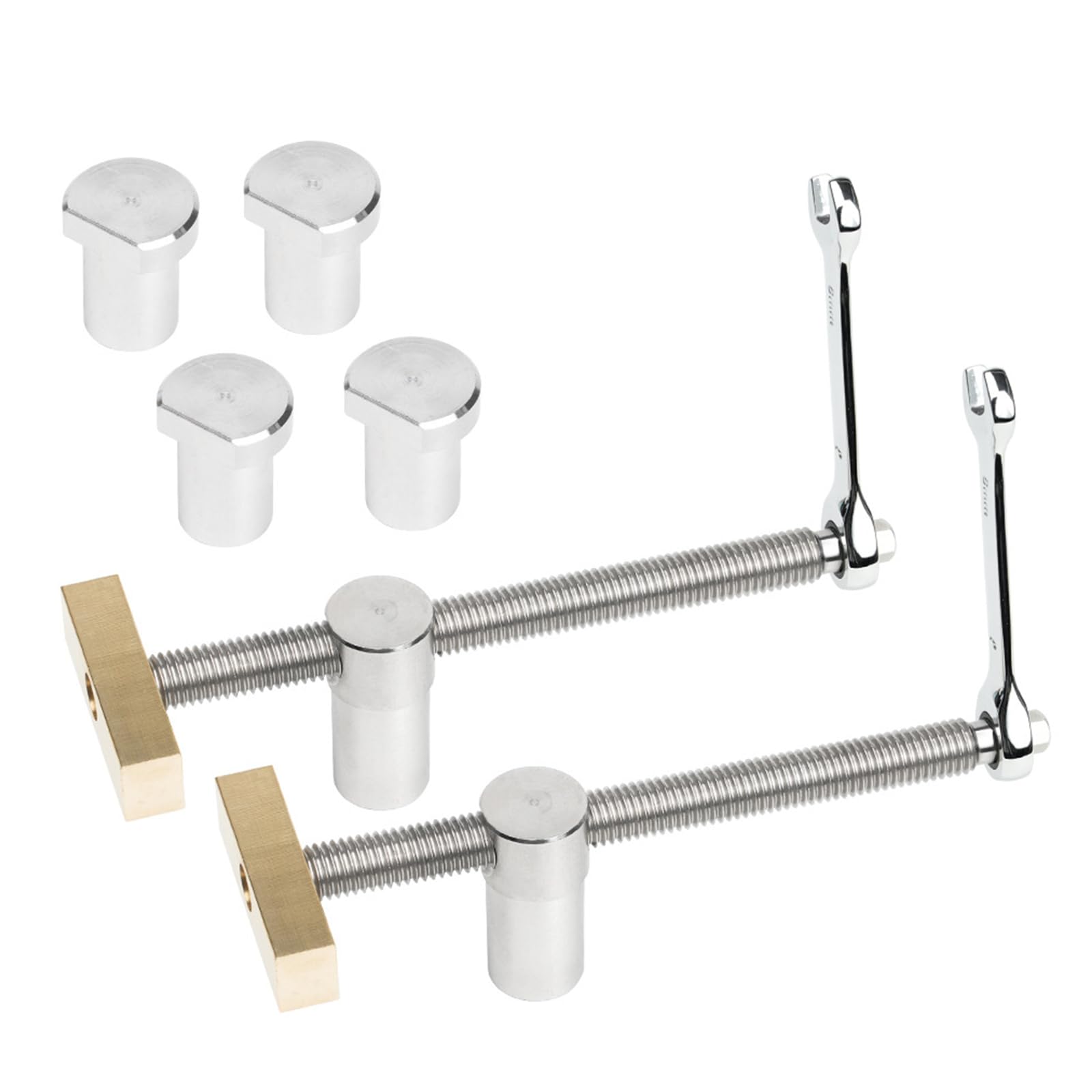2Pcs Extra Long Bench Dog Clamp Set for 20mm Hole, DIY Positioning Woodworking Adjustable Desktop Clips, Fixture Vise Benches Joinery Carpenter Tool for Woodworking Silver (2 Clamps+4 Dogs)