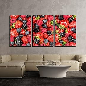 3 Piece Canvas Wall Art - a Variation of Berry Fruits - Modern Home Art Stretched and Framed Ready to Hang - 16"x24"x3 Panels