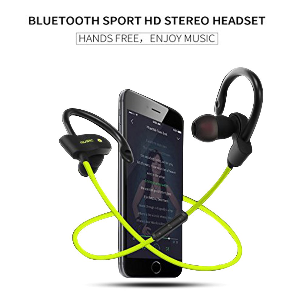 Bluetooth Headsets,XPLUS Wireless Bluetooth Headphones with Mic Bass Noise Cancelling, New Trent Bluetooth Sport HD Stereo Headset In-ear Earbuds Earphones with Flexible Ear Hooks (Green)