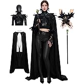 Vitikilly Evil Queen Feather Costume for Women Black Cape Halloween Cosplay Shawl Accessories
