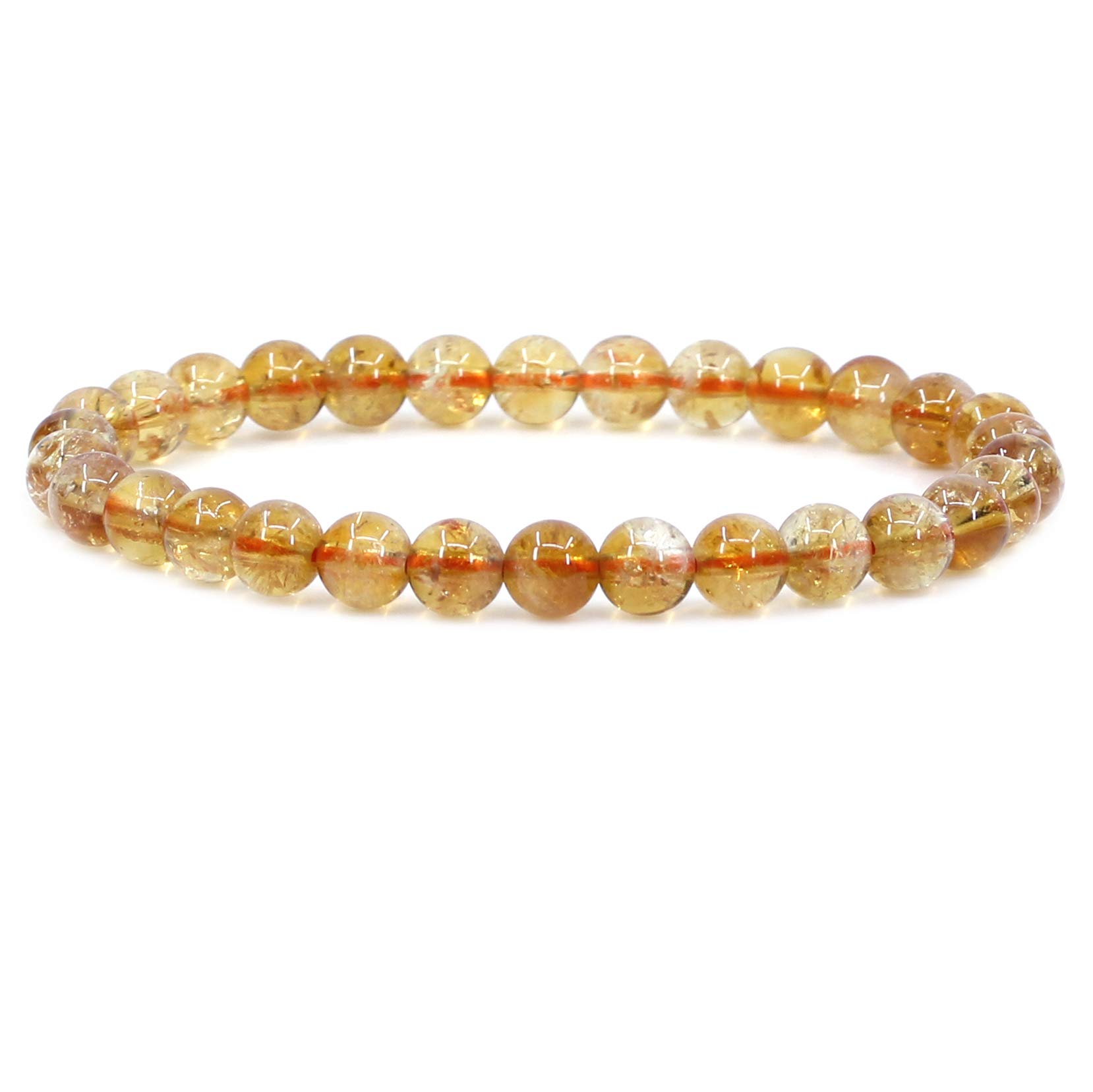 CHENYUE Natural A Citrine Gemstone 6mm Round Beads Stretch Bracelet 7 Inch