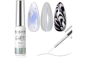 RARJSM Metallic Silver Nail Art Gel Liner Mirror Chrome 3D Holographic Laser Rainbow Effect Gel Nail Polish 8ml Build in Thin Brush Painted Drawing Striper Painting Curing Requires for Home Salon