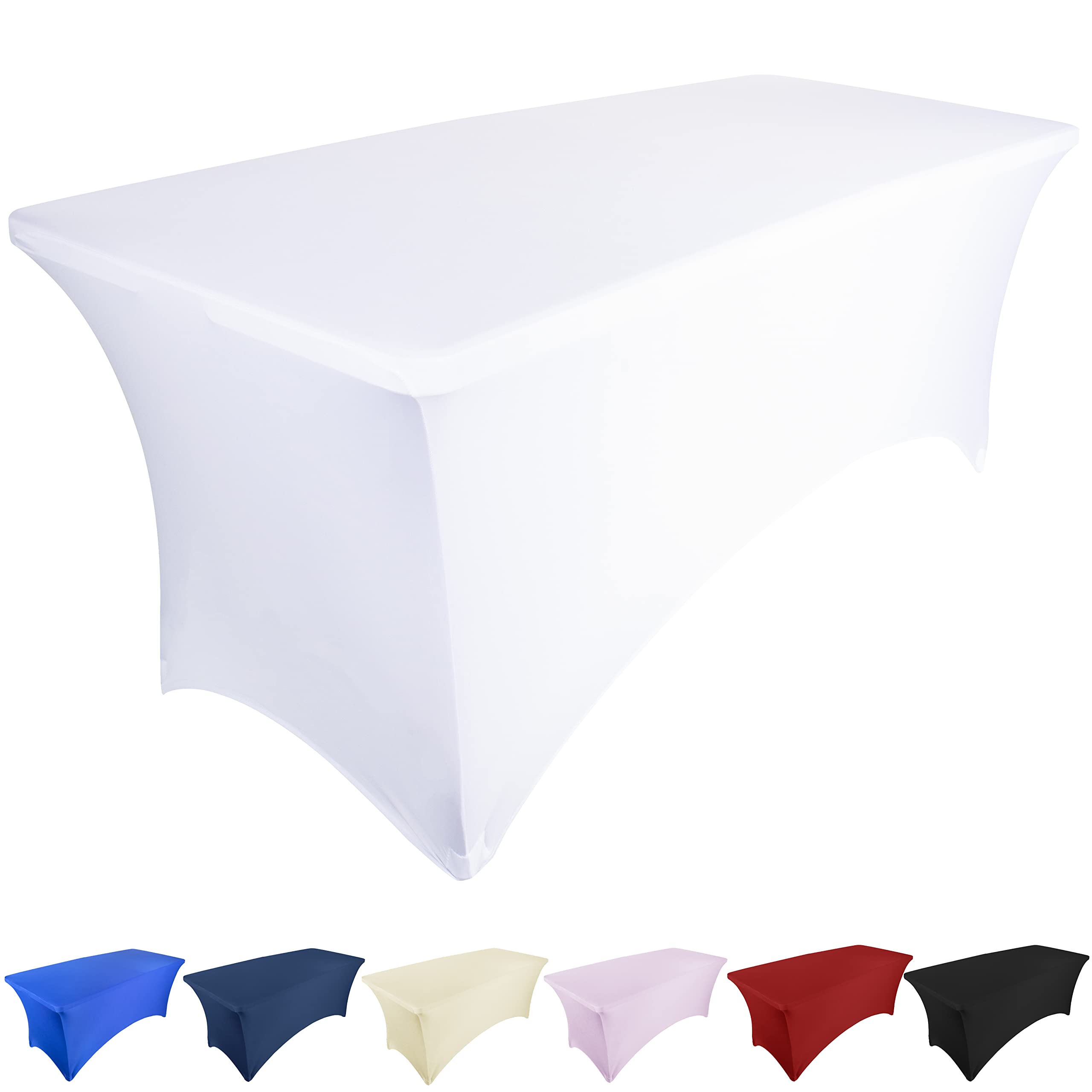 Ocves Stretch Tablecloth 6ft Spandex Table Covers Polyester Fitted Rectangular Stretchable Table Cover Wedding Party Cocktail Bar Craft Exhibitions Washable White, 6ft (1pcs) — image 1