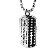 HZMAN Isaiah 41:10 Jewelry, Stainless Steel Cross Dog Tag Necklace Strength Bible Verse (Tag Silver)