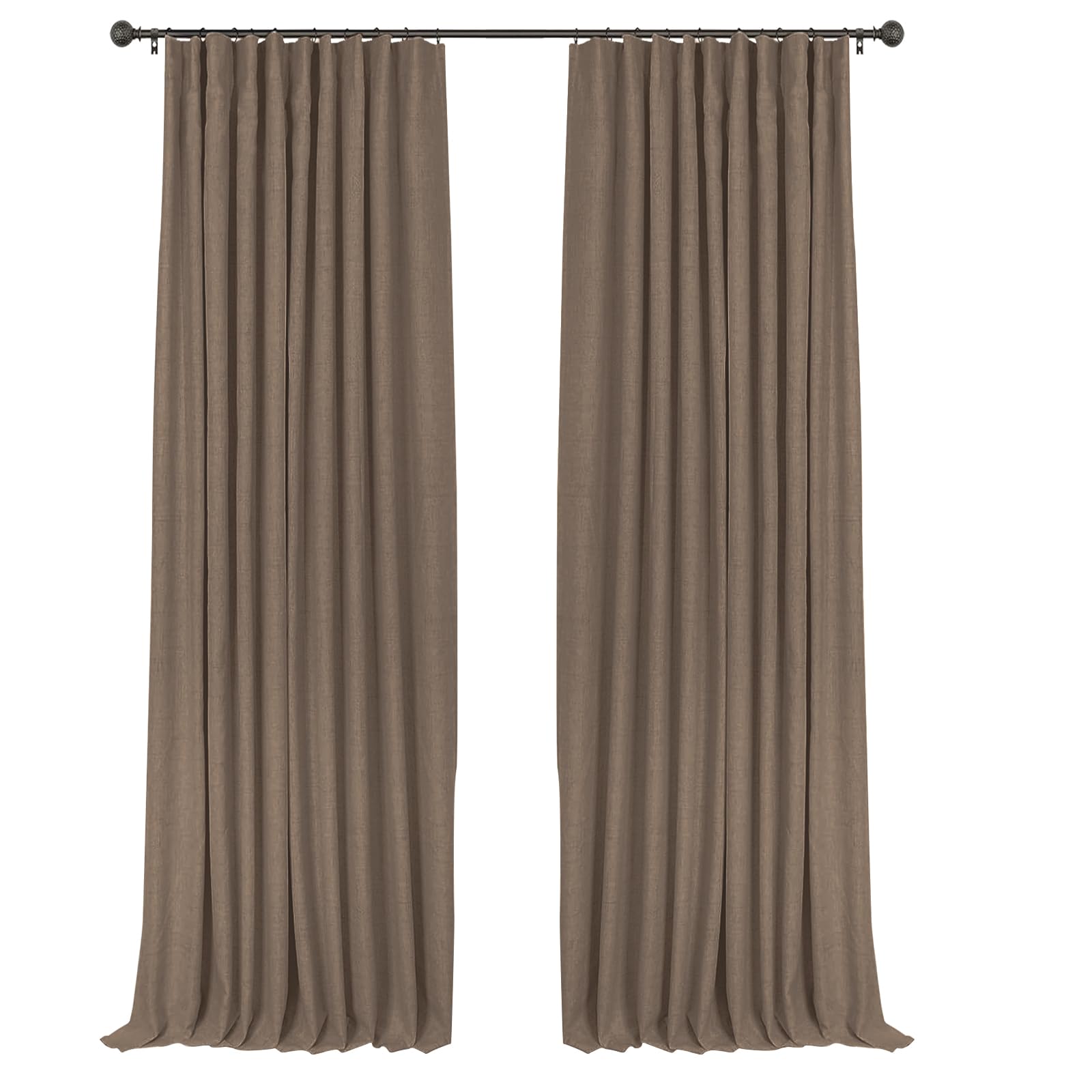 Photo 1 of INOVADAY 100% Blackout Curtains for Bedroom, Black Out Curtains 96 Inch Long, Clip Rings Linen Blackout Drapes, Thermal Insulated Room Darkening for Living Room, 2 Panels - Linen Brown,W50xL96