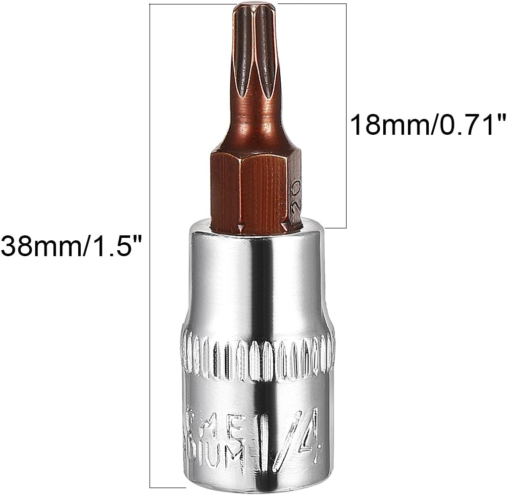 sourcing map 2pcs 1/4" Drive x T20 Torx Bit Socket, S2 Steel Bits CR-V Sockets 1.5" Length Use with Ratchet Wrench, Slide Bar - Image 5
