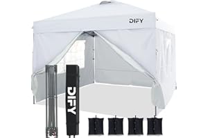 DIFY 10x10 Durable EZ Pop Up Canopy with 4 Removable Sidewalls, 4 Sandbags. Outdoor Canopy Tent with Roller Bag, Patio Outdoor Canopy for Commerce, Beach, Party.(White)