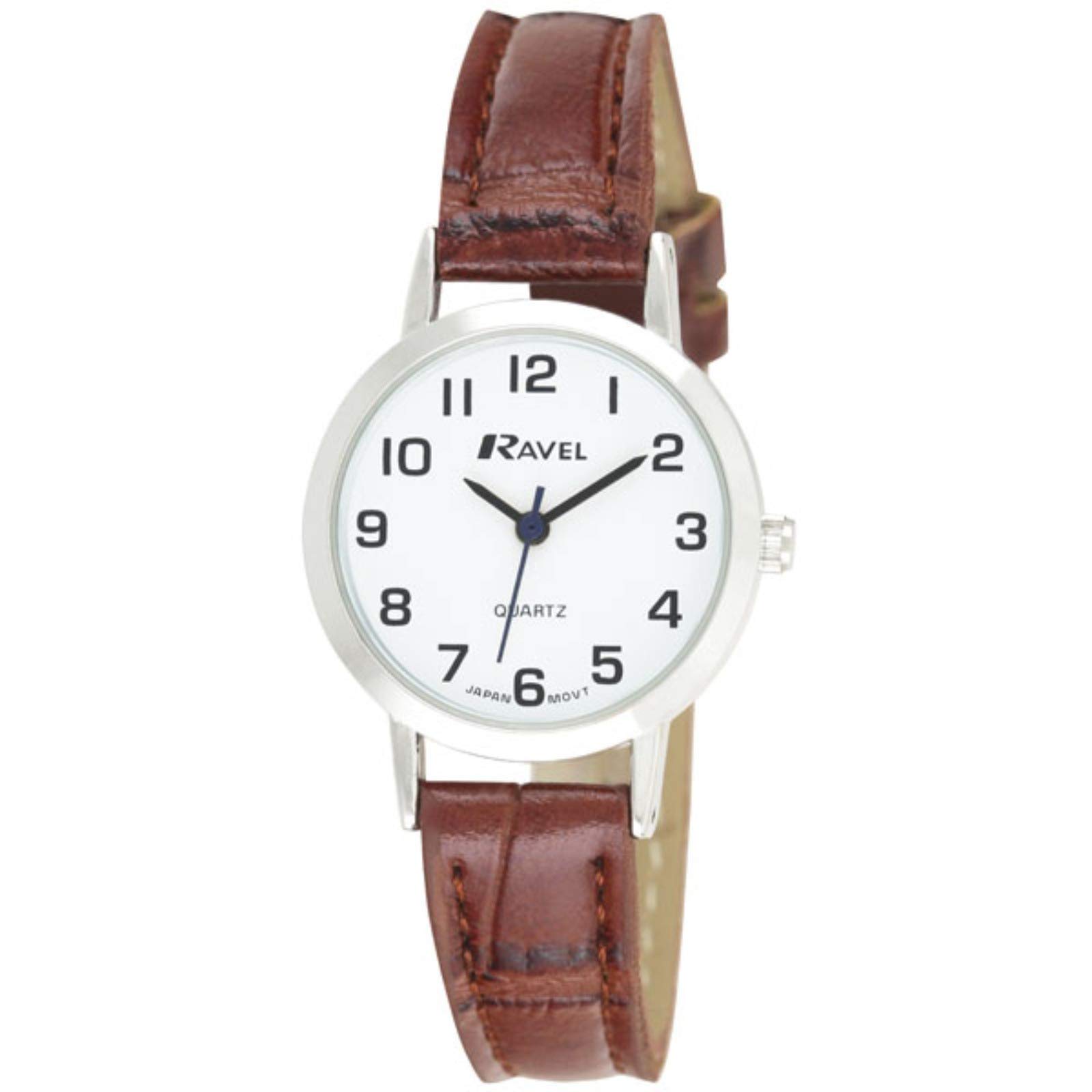 Ravel - Womens Traditional Watch with Clear Numeral Dial - Silver Tone/Brown