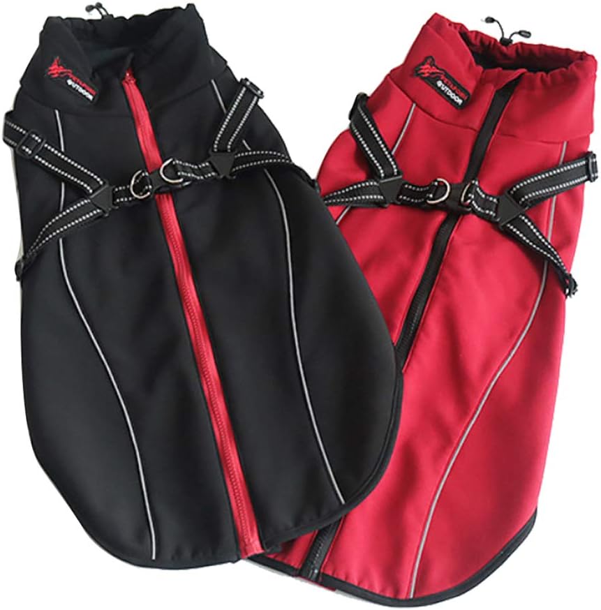 Dog Jacket with Harness, Windproof Dog Vest with Reflective Strips for Medium Large Dogs, Dog Sport Vest, Dog Winter Coat, Warm Dog Apparel with High Collar - Black - Large 0385 - Image 3