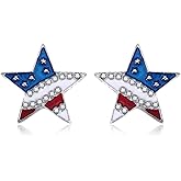 QLUYCKW American Flag Stud Earrings for Women Cute Tiny USA Star Red White Blue Stud Earrings Fashion American Patriotic 4th of July Earrings Independence Day Jewelry