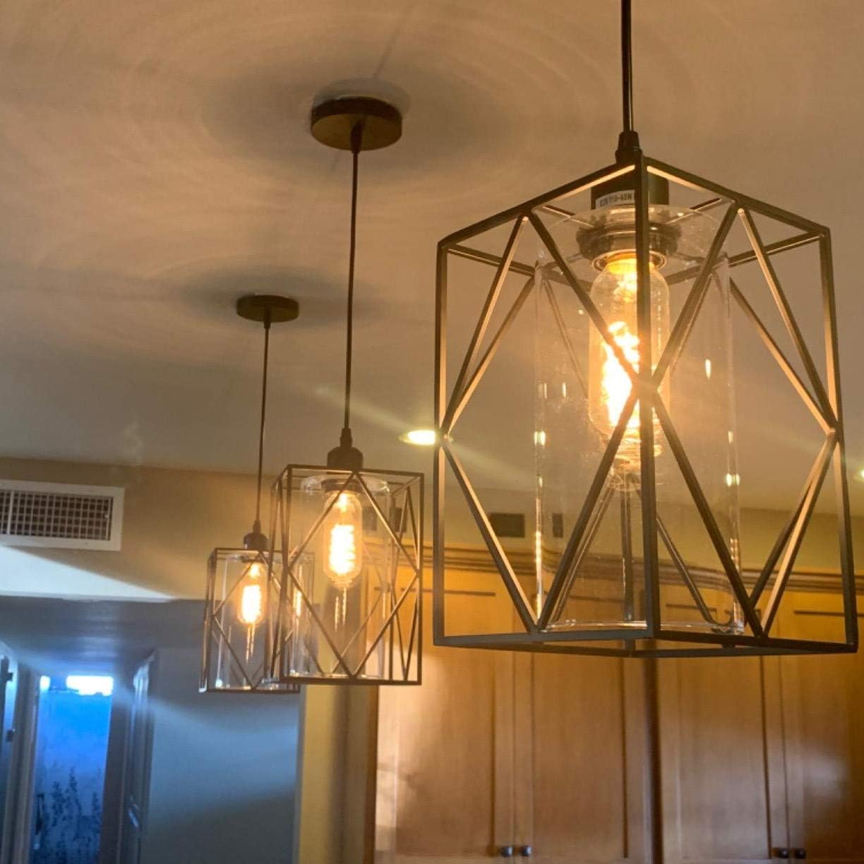 HMVPL Adjustable Pendant Lighting Fixture, Modern Iron Industrial Mini Swag Hanging Lamps with Glass Shade for Kitchen Island Bedroom Hallway Bar Living Room - - 