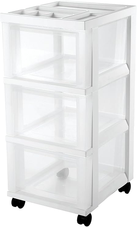 Amazon Com Iris Medium 3 Drawer Cart With Organizer Top White 2