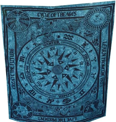 Handicrunch Large Celtic Zodiac Tapestry Cycle of Ages Wall Hanging Astrology Wall Decor - Blue (82 X 72 Inches) Approx