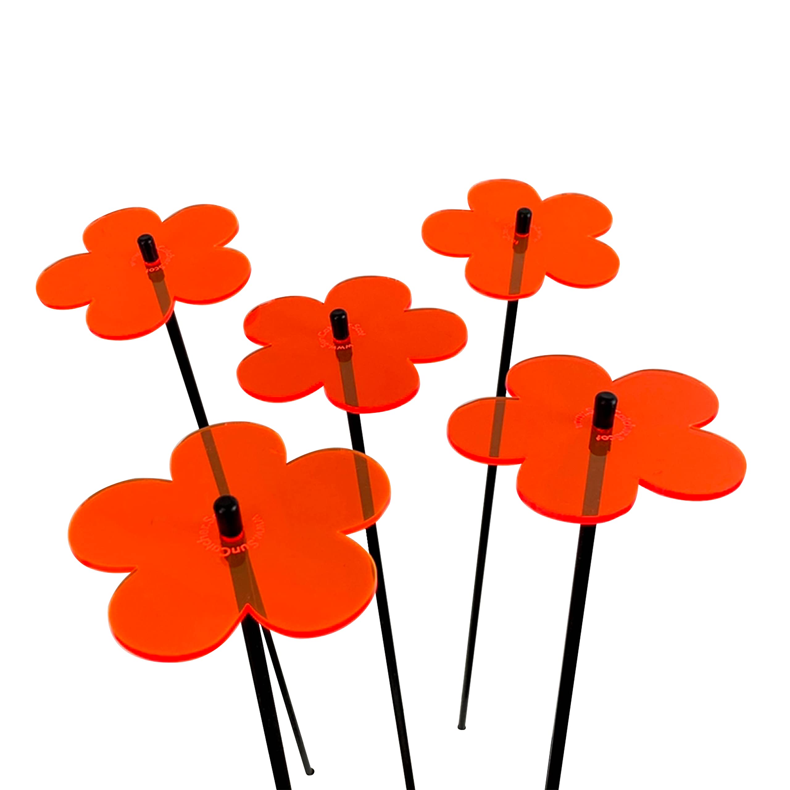 Sun Catcher Garden Decor Glowing Blossom Set of 5 Ornamental Garden Stakes, 50cm, 19.7 inch high Outdoor Yard Accessory Gift for Gardeners, Colour:fluorescent Orange