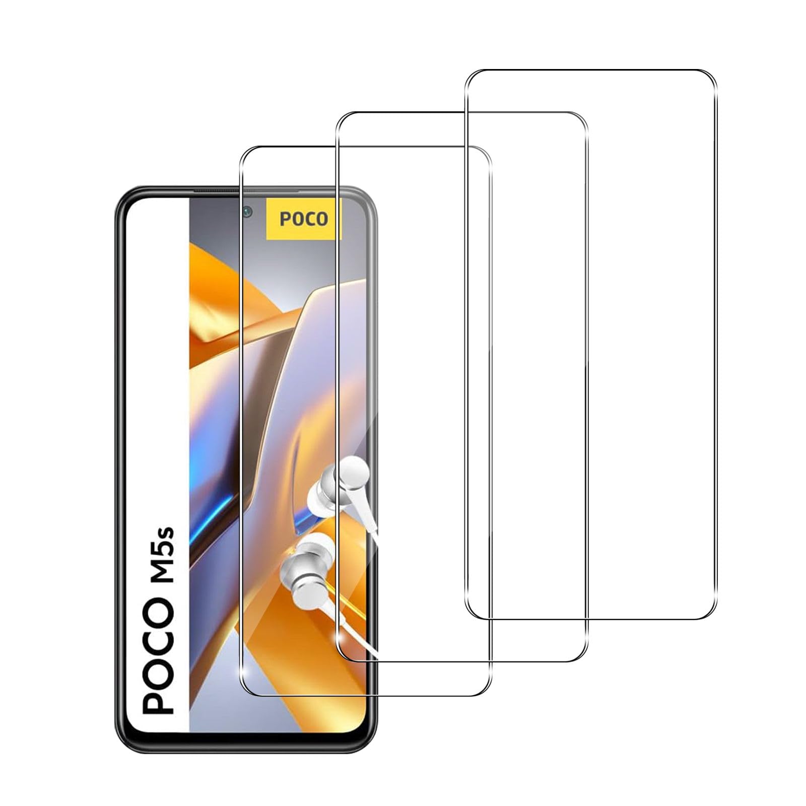Pack of 3 screen protectors compatible with Xiaomi Poco M5s tempered glass film, anti-scratch, 9H hardness, ultra-clear protective glass, bubble-free film, anti-fall transparent tempered glass film