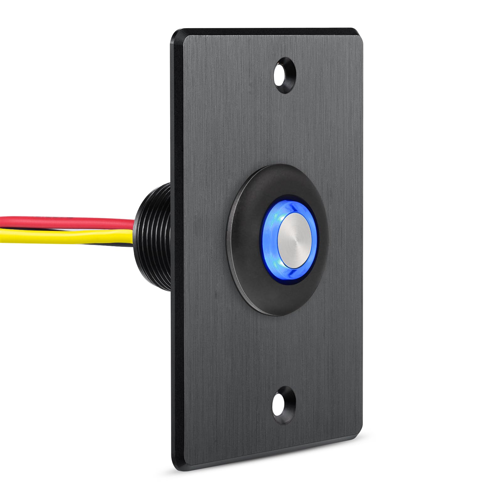 Obeaming 12V Dimmer Campervan Boat Light High-side PWM Dimming Switch, 22mm Mounting Hole with Blue Backlight for LED Strip Light 12V LED Halogen Incandescent, All-aluminum Shell, Rated 6A Black