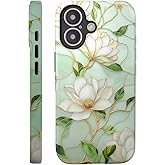 VSANT Compatible with iPhone 17 Case 6.3”, Cute Floral Patterns Shockproof Protective Aesthetic Phone Case with Stylish Designs for Women Girl, Vintage Magnolia Flowers