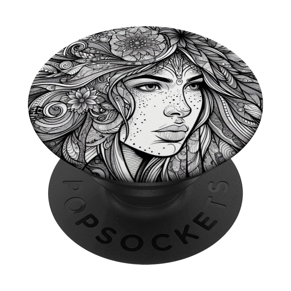 Nature's Elegance: Mother Nature in Black and White PopSockets Swappable PopGrip
