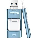 Flash Drive for iPhone 256GB, 4 in 1 USB Type C Memory Stick, Photo Stick External Storage Thumb Drive for iPhone iPad Android Computer, Sky Blue