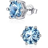 ChicSilver 925 Sterling Silver Birthstone Earrings for Women, 8MM/2 Carat Heart, Round & Princess Cut CZ Stud Earrings, Hypoallergenic Jewelry, Ideal Birthday or Christmas Gifts