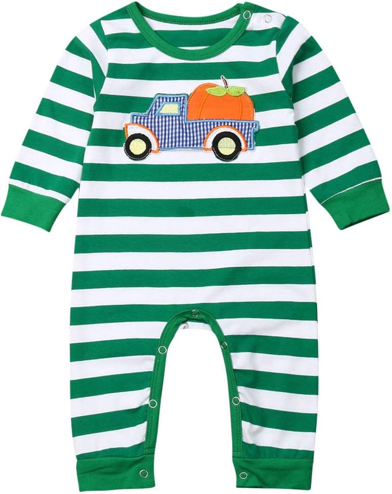 Hopiumy Infant Baby Striped Halloween Xmas Pajamas Toddler Button Down Long Sleeve Romper Jumpsuit