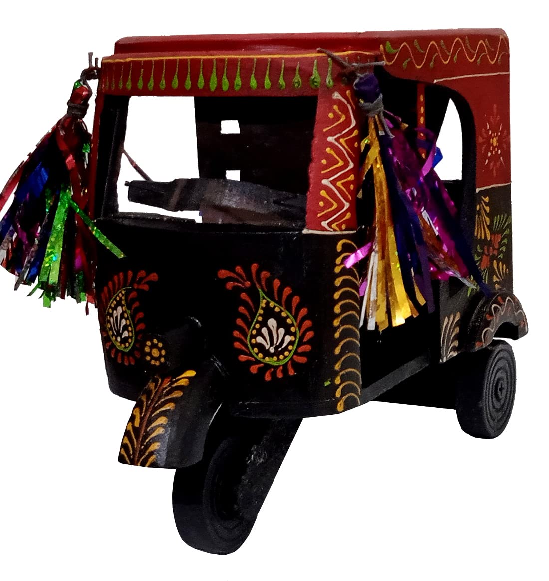 Purpledip Wooden Indian Auto Rickshaw Tuk-tuk: Decorative Handcrafted Accent Showpiece (auto01)