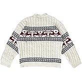 GORGLITTER Women's Christmas Sweaters Graphic Cable Knit Crew Neck Long Sleeve Pullover Top Ugly Xmas Sweater