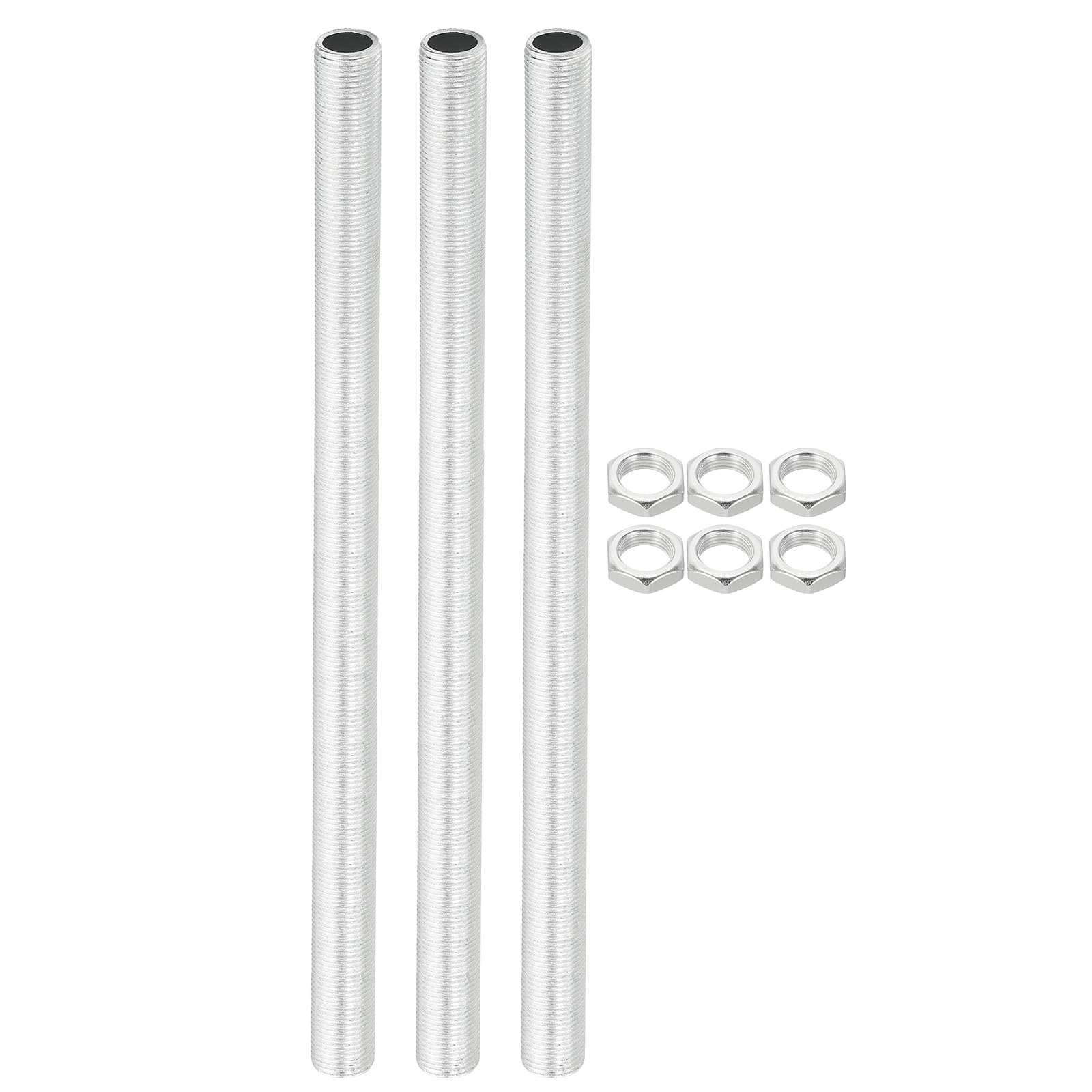 PATIKIL M12 Thread 250mm/9.8" Lamp Pipe Kit with Lock Nuts, 3 Set All Thread Rods Fasteners Hardware for Chandelier Ceiling Light DIY, Zinc Plating — image 1