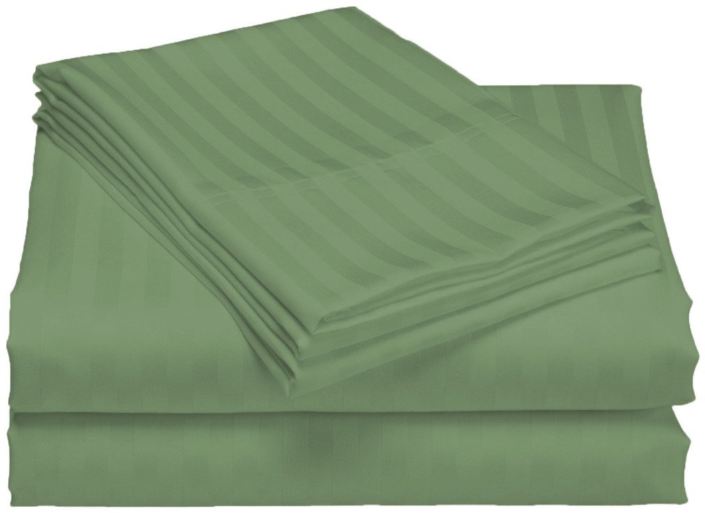 Bedding Attire 600TC Egyptian Cotton Queen 4 piece Sheet Set, 25" Deep Pocket,Stripe Moss