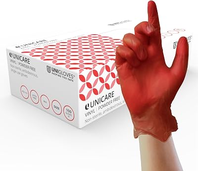 UNIGLOVES Unicare Vinyl Gloves Large Red Box of 100 Nitrile-Free