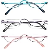 DXYXYO Half Moon Reading Glasses for Women Men Small Semi Frame Metal Spring Hinge Readers