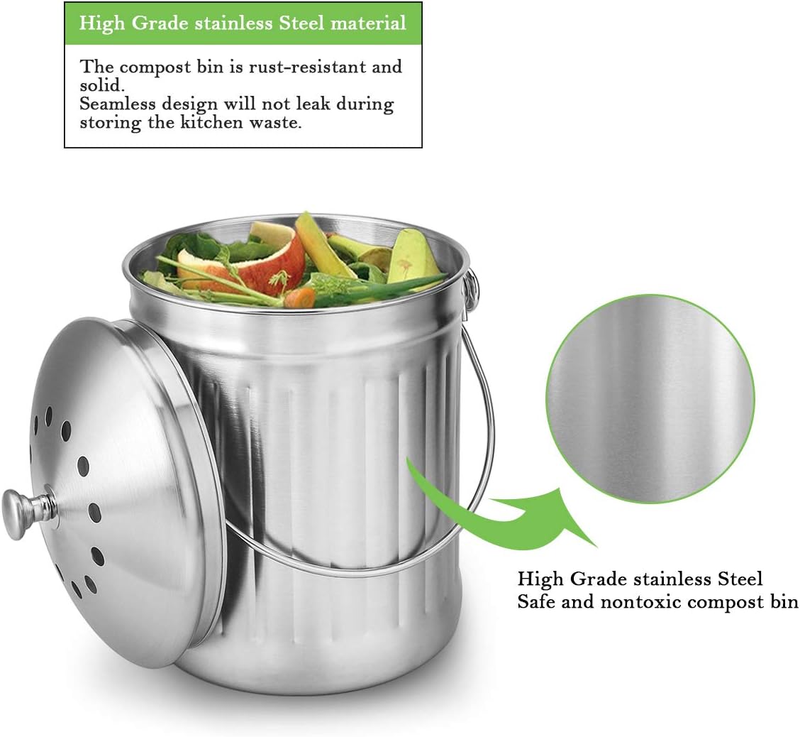 ENLOY Compost Bin, Stainless Steel Indoor Compost Bucket for Kitchen