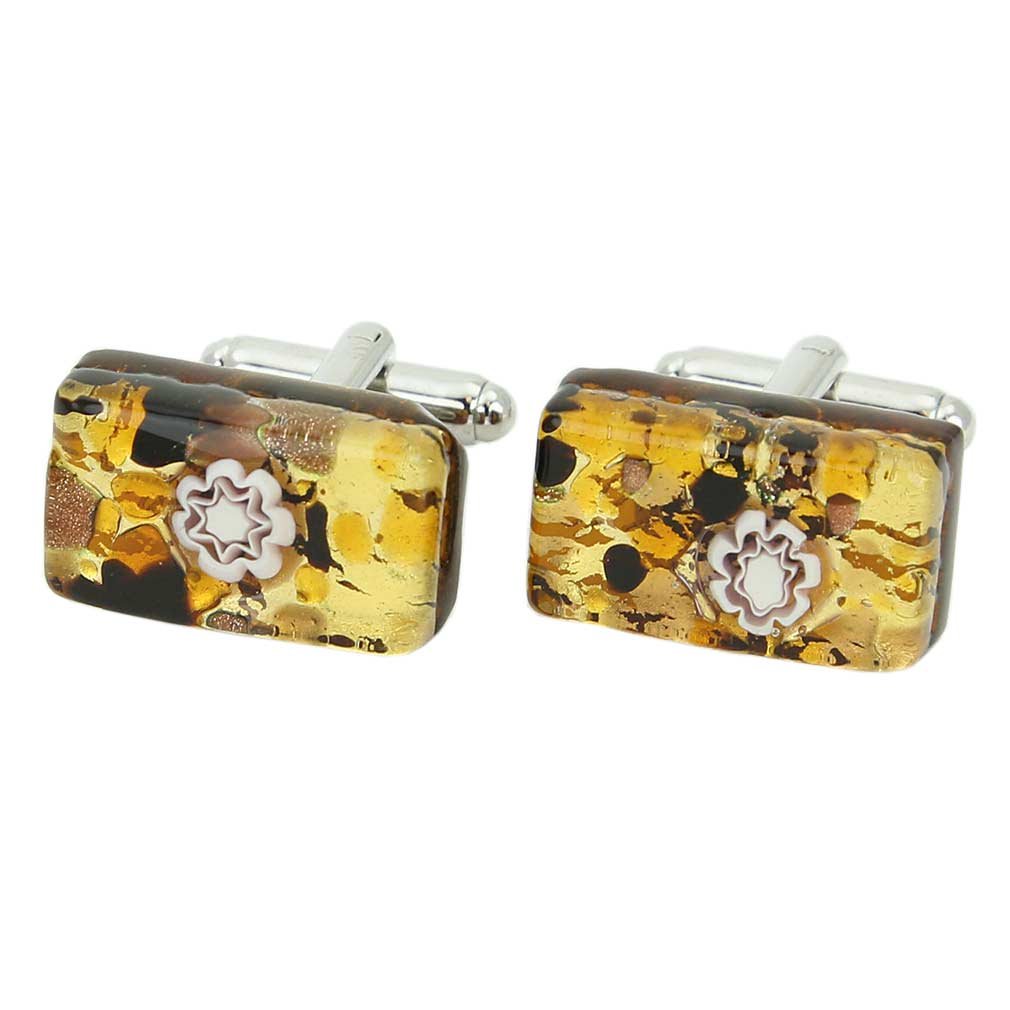 Glass Of Venice Murano Glass Venetian Classic Rectangular Cufflinks - Topaz Gold