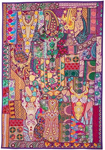 ZHIHUIflower Indian Tapestry Hand-Embroidered Tapestry Bohemian Wall Hanging Decorative Cloth Home Interior Decoration, 5