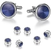 Mens Cufflinks and Tuxedo Studs Set Cuff Links Mens Tuxedo Buttons Cufflinks with Box for Tuxedo Shirts Wedding Business Gift
