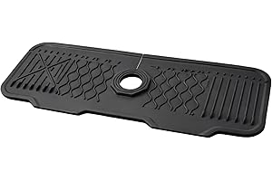 Silicone Sink Faucet Mat Splash Guard – Self-Draining 5° Slope, Fast Dry Kitchen Sink Splash Guard, Countertop Protector Behi