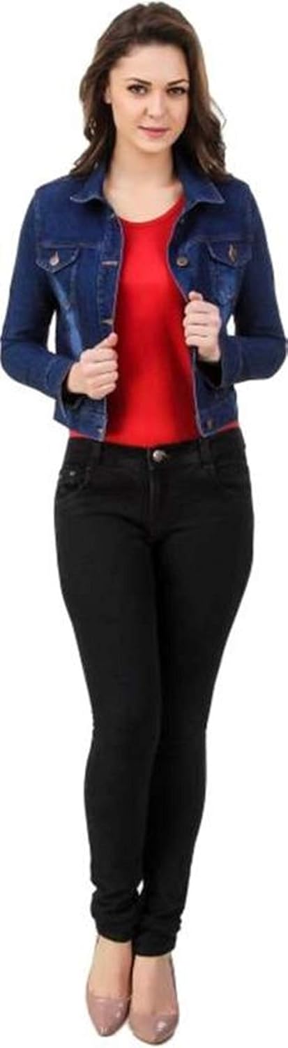 c.cozami full sleeves denim blue jacket for women