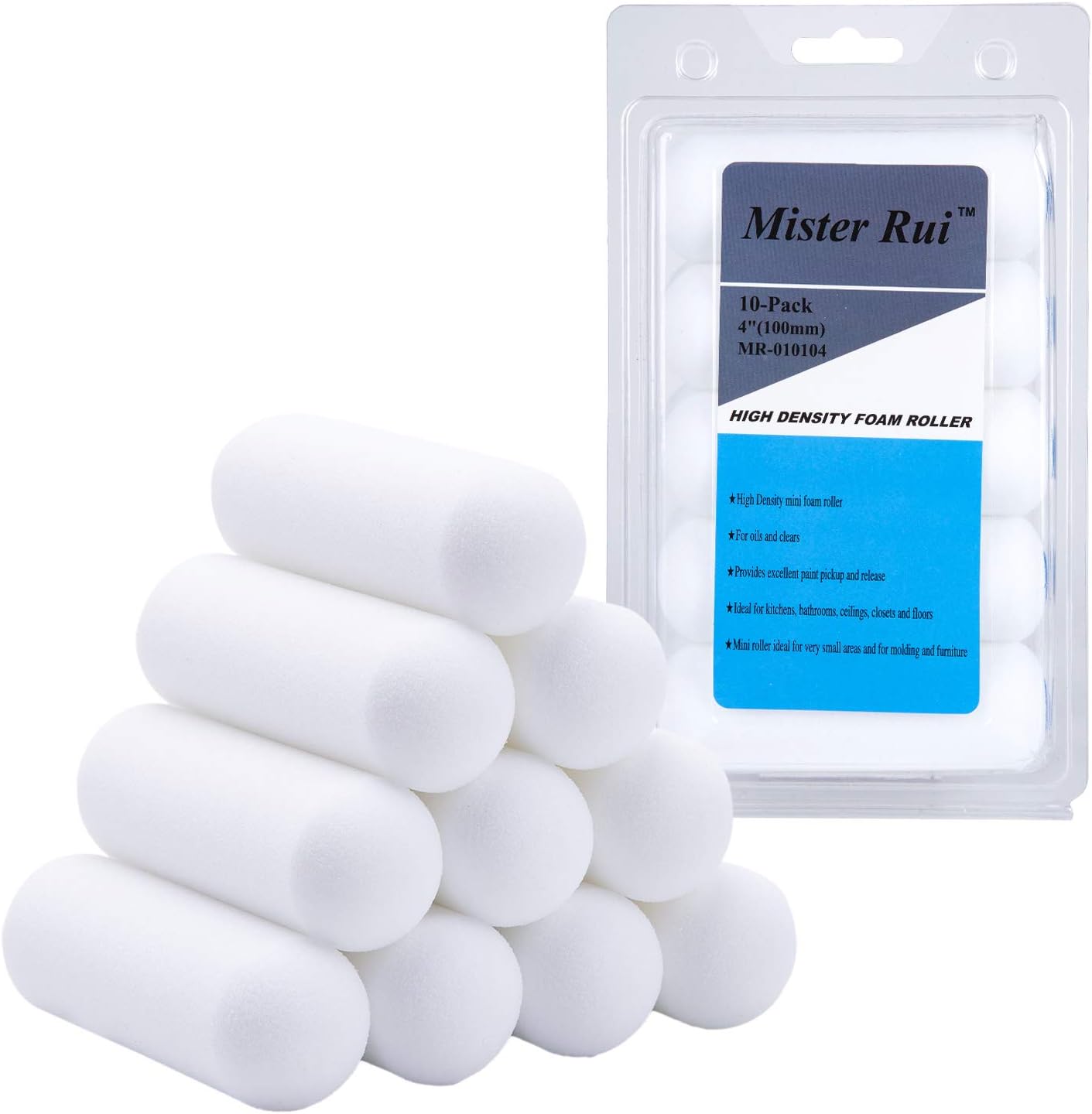 Mister Rui Foam Paint Roller, 4 Inch Sponge Paint Roller, Gloss Roller Set for Painting Small Paint Roller,4 Inch Foam Rollers 10 Packs