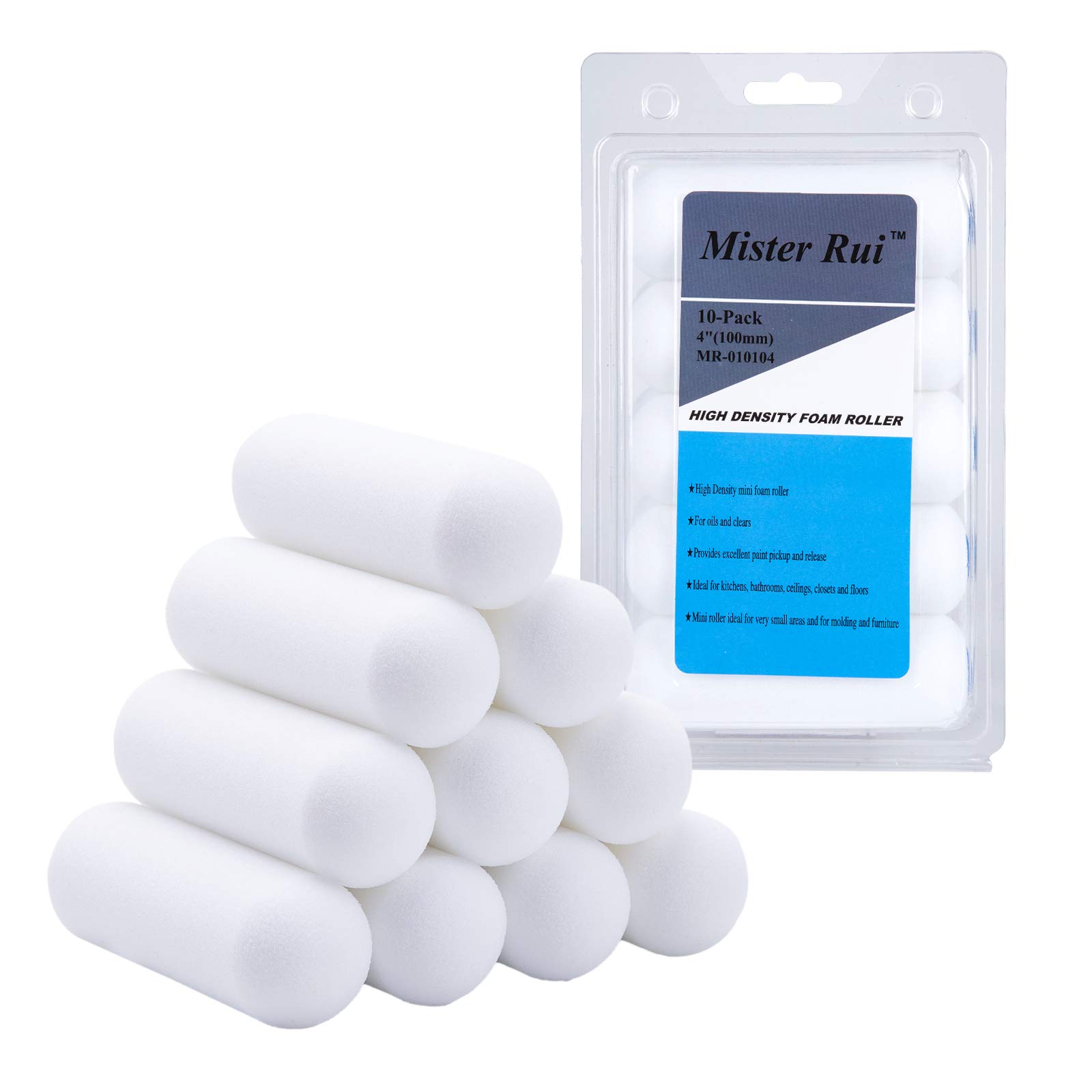 Mister Rui Foam Paint Roller, 4 Inch Sponge Paint Roller, Gloss Roller Set for Painting, Small Paint Roller,4 Inch Foam Rollers 10 Packs