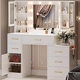 lertrugs Makeup Vanity Desk with Mirror and Lights, 51”Makeup Vanity Table with Lighted Mirror, Nightstand Dressing Table wit