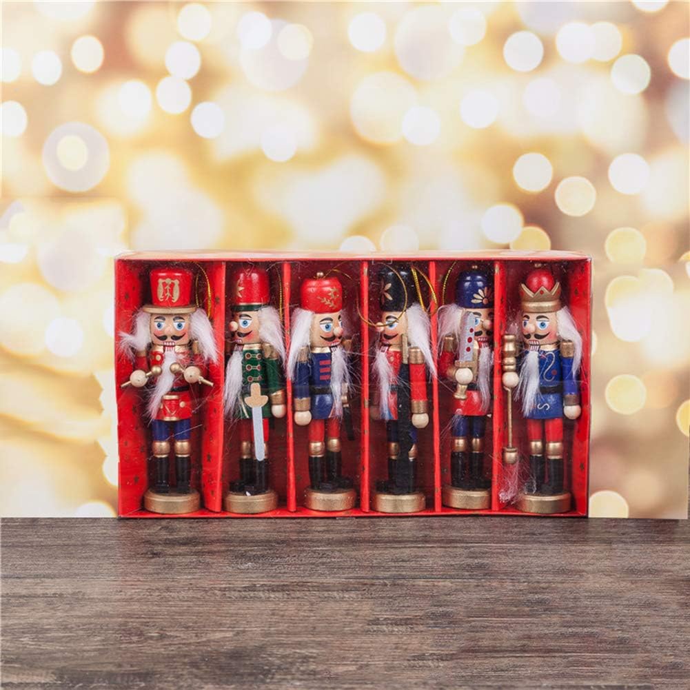 Nutcrackers - ZaH 5 Inch Wooden Christmas Nutcracker Ornaments Christmas Decorations for Holiday Decro Tree Stands (Pack of 6pcs Nutcracker Puppets)