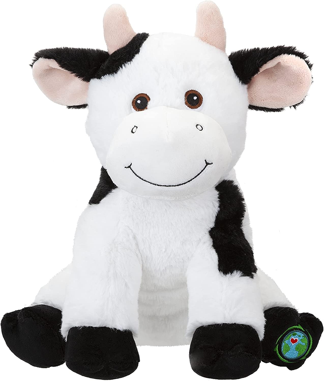 PMS VFM e-Store - Cow Plush Toy - 28cm Super Soft Stuffed Farm Animal Teddy Bear for Girls and Boys - Made From 100% Recycled Material - Your Planet