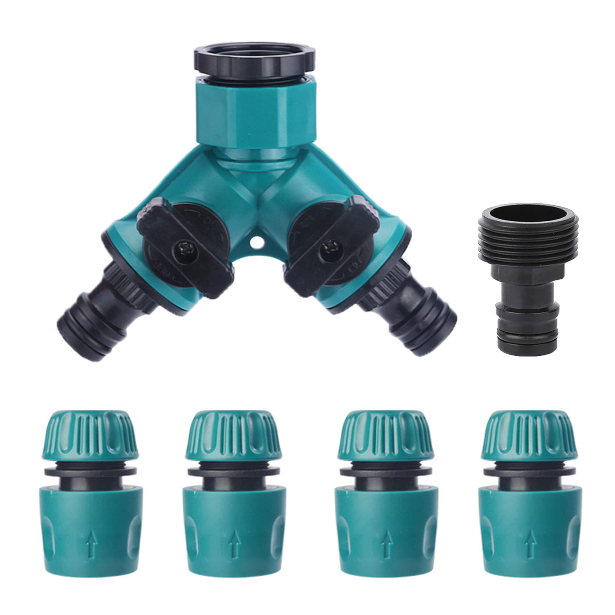 TOPWAYS 2 Way Garden Tap Connector, Garden Hose Tap Y Splitter Connector with Individual On/Off Valves, Quick Hose End Connector